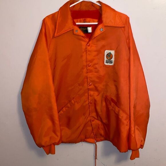 Vintage Swingster Orange Golden Harvest Patch snap up Jacket Medium - Picture 1 of 11